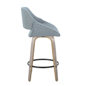 English Elm Fixed-height Swivel Counterstools Blue Fabric Grey Wood Legs Modern Kitchen Set of 2 B202S01818