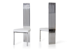 VIG Furniture Elise Tall White Leatherette Dining Chair With Polished Stainless Frame — Modern Vegan Leather Elegance VGVCB8372-WHT