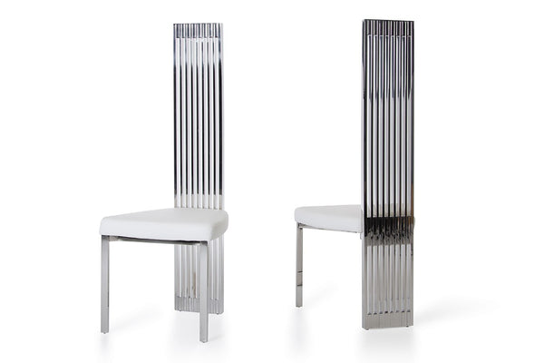 VIG Furniture Elise Tall White Leatherette Dining Chair With Polished Stainless Frame — Modern Vegan Leather Elegance VGVCB8372-WHT
