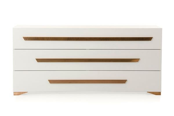 VIG Furniture Juliet High-Gloss Italian White Dresser With Rosegold Accents, Soft-Close Drawers & Sculpted Feet VGACJULIET-DSR