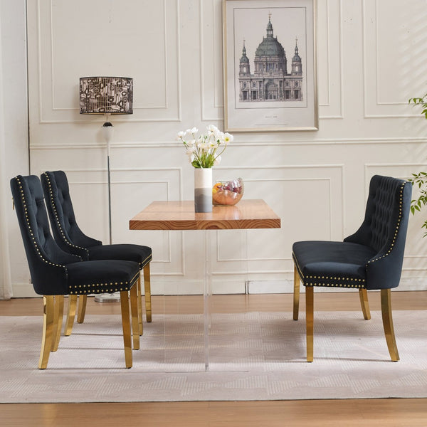 English Elm Velvet Double Dining Loveseat Bench - Luxurious Black Tufted Seating With Gold Legs For Modern Homes W1143P362523-GIGA