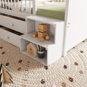 English Elm Low Twin Loft Bed with House-Style Headboard and Built-In LED Lights for Modern Kids' Rooms White 42.91 L x 28.35 W x 6.69 H W2593S00006
