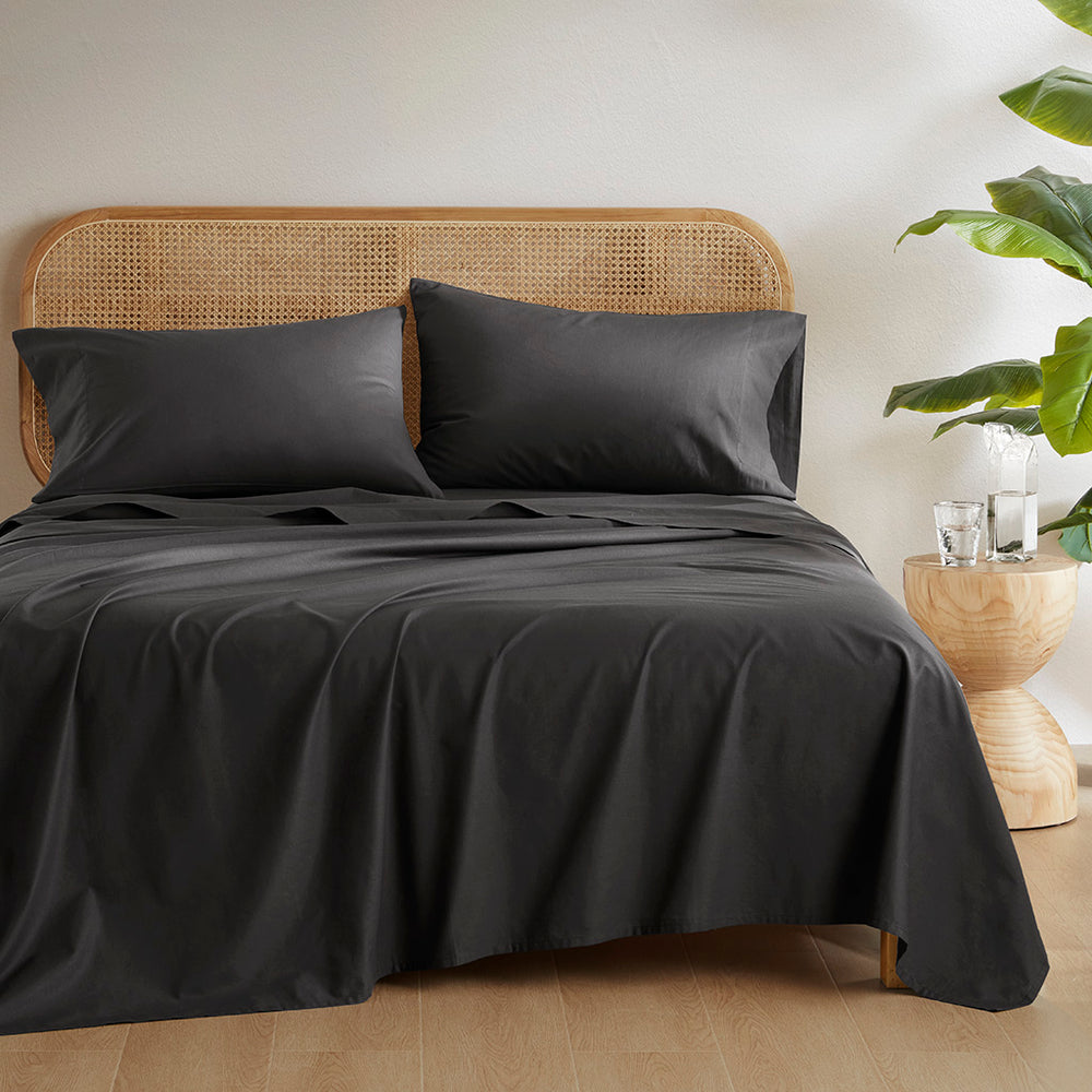 JLA Home 510 Design - 100% Cotton breathable sheet set — OEKO-TEX certified, soft durable weave for year‑round cozy sleep Black AM20-0364
