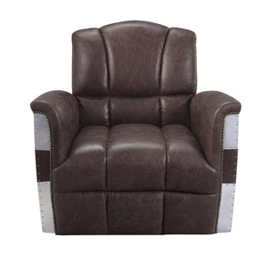 English Elm Brancaster Top Grain Leather Lounge Chair with Tufted Back and Aluminum Accents B2726P419523