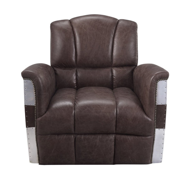 English Elm Brancaster Top Grain Leather Lounge Chair with Tufted Back and Aluminum Accents B2726P419523