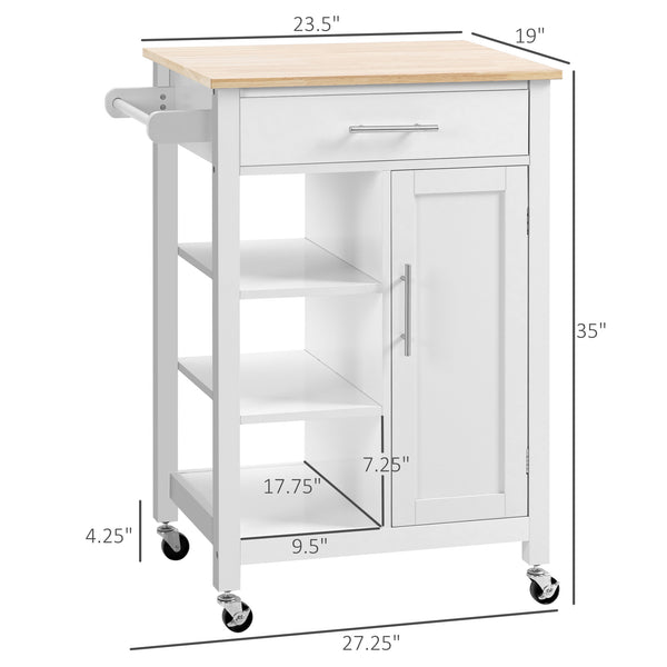 English Elm Homcom Rolling Kitchen Island Cart With Solid Wood Top, Ample Storage, Drawer & Towel Rack, White W2225P217392