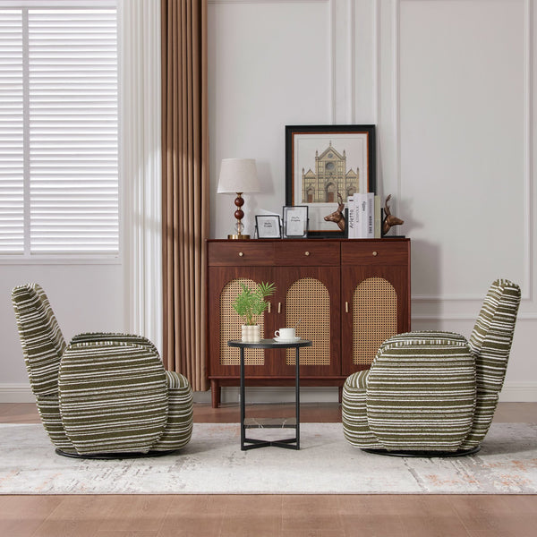 English Elm Modern Boucle 360° Swivel Leisure Chair with High‑Resilience Sponge, Supportive Curve, 550lb Capacity Olive Green W395P355490
