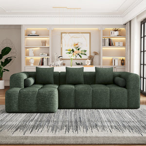 English Elm 101.2" Modern Sectional Sofa Full-Compressed Modular Couch with Deep Seating, Tufted Chenille Fabric, Pillows Included Green N719S001890F