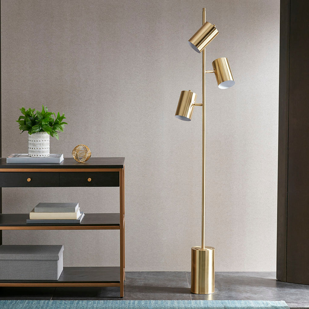 JLA Home INK+IVY - 3-Light Brushed Gold Tree Floor Lamp with Tilting Shades, LED Bulbs Included, Sculptural Task Light UH154-0051