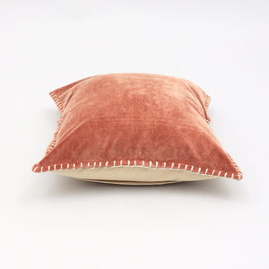 English Elm Stonewashed Cotton Velvet Throw Pillow - Hand-Stitched Edges, Warm Terracotta Accent For Any Space B346P321250-GIGA