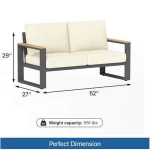 English Elm 52" Powder-coated Aluminum Outdoor Loveseat with Ergonomic Recline and Foam Cushions Beige+Black B082P455137