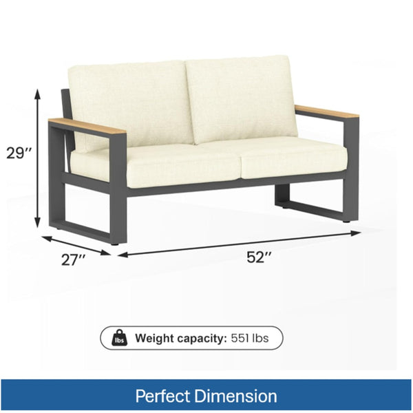 English Elm 52" Powder-coated Aluminum Outdoor Loveseat with Ergonomic Recline and Foam Cushions Beige+Black B082P455137