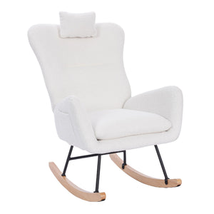 English Elm Teddy Plush Upholstered Nursery Rocking Chair White — Ergonomic High-Back, Sturdy Steel & Wood Frame, Soft Thick Cushion, Easy Assembly (27.16x25.59x12.99) W2069P292952
