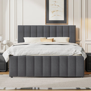 English Elm Full Upholstered Platform Bed with Twin Trundle and 3 Drawers, Linen Comfort, Sturdy Wood Frame Gray SF000249AAE