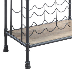 English Elm Brantley Industrial Wood and Metal Three Tier Wine Rack with Integrated Glass Holder B2726P256296