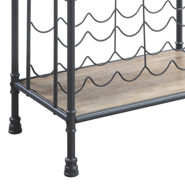 English Elm Brantley Industrial Wood and Metal Three Tier Wine Rack with Integrated Glass Holder B2726P256296