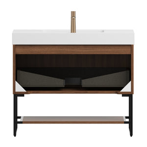 English Elm Dina Floating Bathroom Vanity Sintered Stone Top Glass Basin Striped Plywood Cabinet W2615S00255
