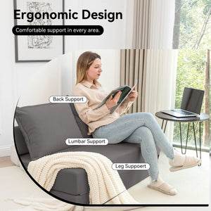 English Elm Foldable Sofa Bed with Memory Foam Lumbar Pillow, Space-Saving Convertible Lounger for Small Spaces Gray W1170P314886
