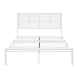 English Elm 1pc Queen Platform Bed Sanibel Metal Frame with Faux Cane Headboard Dark Finish Coastal Chic Design White 66 L x 25 W x 3.75 H B011P214036