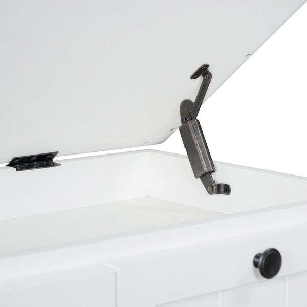 English Elm TREXM Farmhouse Entryway Bench with Cushioned Seat, Hidden Storage & Three Drawers for Organization White N715P293344K