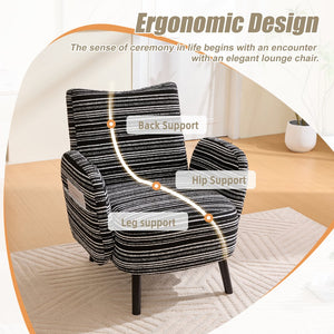 English Elm Modern Bouclé Armchair with High-Density Foam, Side Pocket & Solid Wood Legs for Cozy Reading Spots Black W395P376574