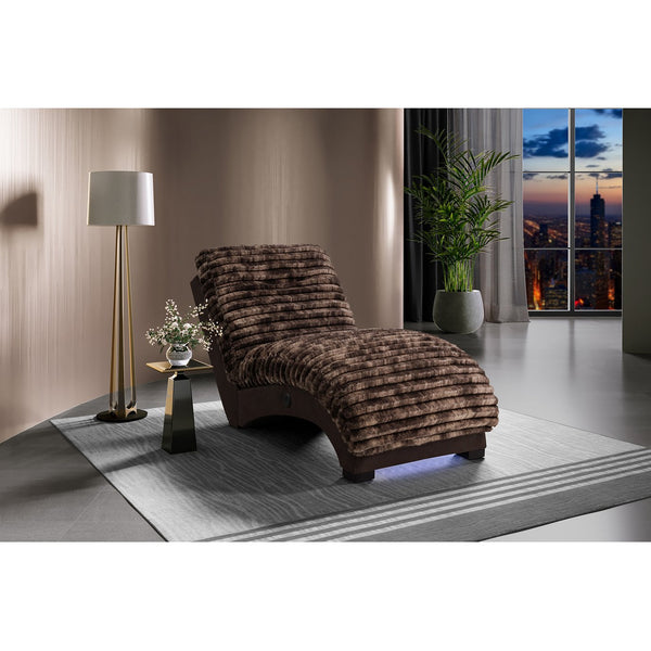 English Elm DENISE Plush Java Accent Chaise with USB Port, LED Lighting, Brown Wood Frame, Ultra-Soft Fabric Comfort B201P291898