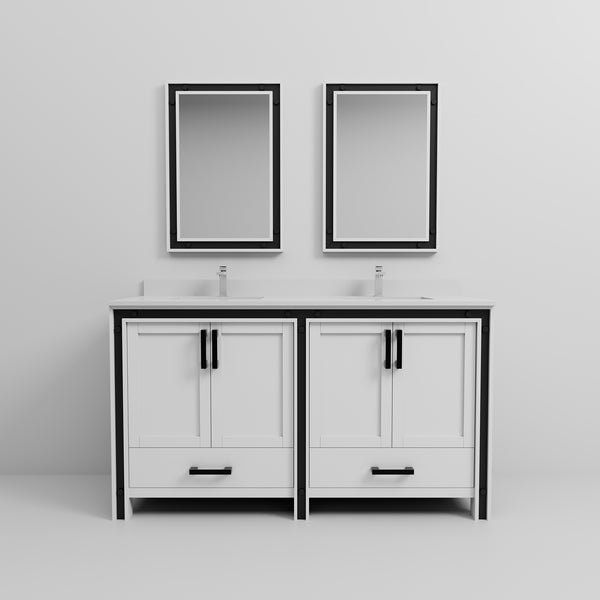 English Elm White Double Bath Vanity 60 in W x 22 in D with White Quartz Countertop, Chrome Faucet & Mirrors B2731S01126