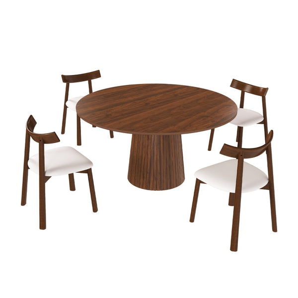 English Elm Retractable Rock Slab Dining Set with Leather Wrapped Base for Compact Apartments Walnut W2700S00126