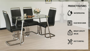 English Elm 51 Inch Tempered Glass Dining Set for Four with Chrome Legs and Pu Leather Chairs W2189S00916