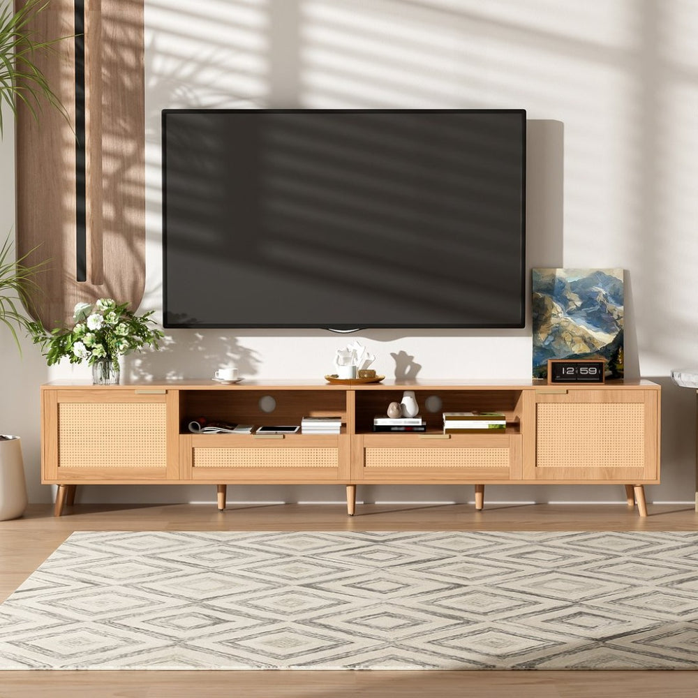English Elm Rattan Door Media Console with Pine Legs Modern Farmhouse Tv Stand for Large Living Rooms N710P365030P