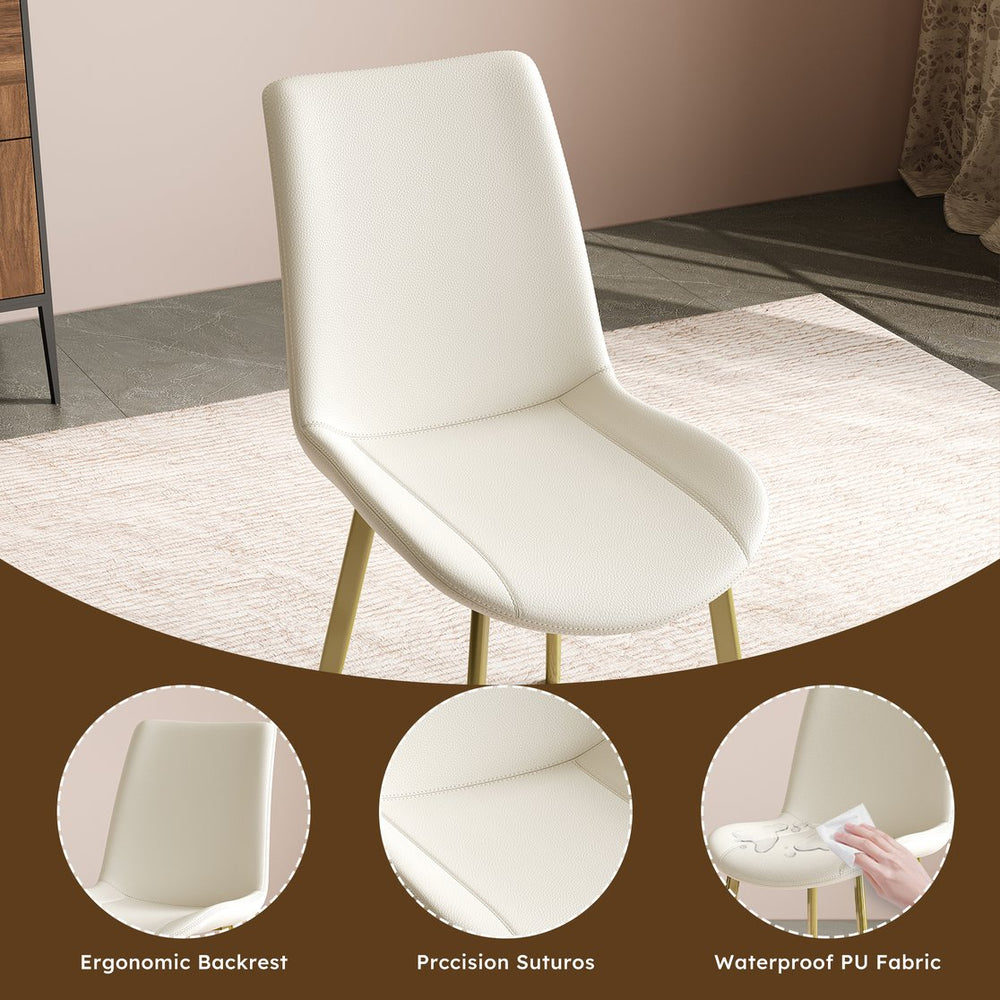 English Elm Dining Chairs Set of 2 White PU Leather with Gold Metal Legs, Ergonomic Modern Luxe Dining Seating W2700P361669