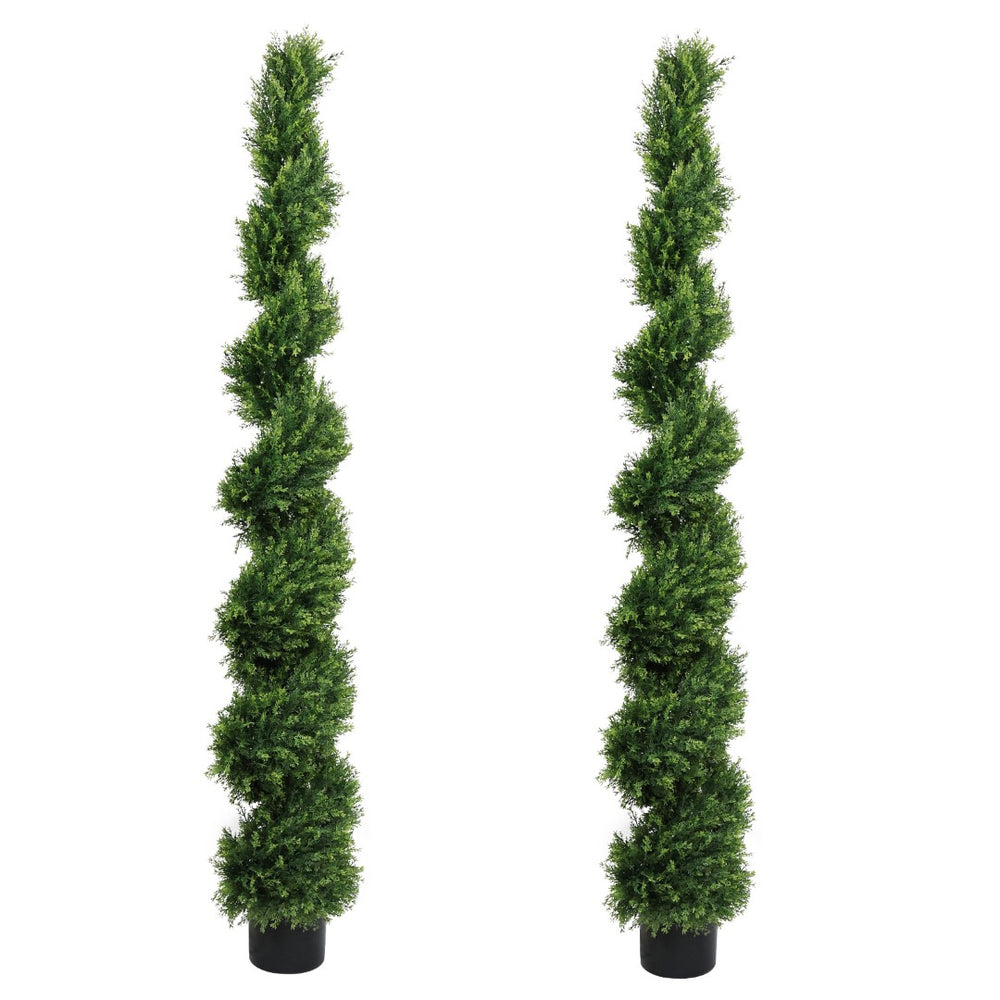 English Elm 6ft Spiral Faux Cedar Trees Two-tone Evergreen Outdoor Patio Entryway Set of 2 W2945P390478