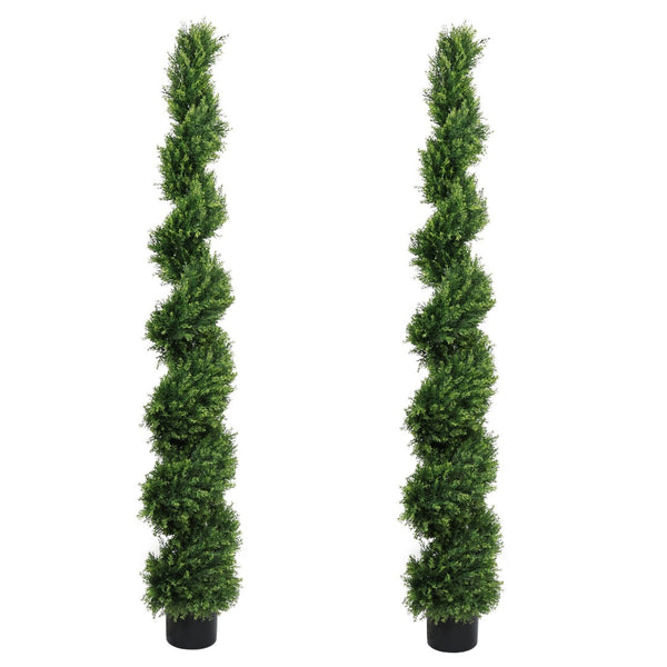 English Elm 6ft Spiral Faux Cedar Trees Two-tone Evergreen Outdoor Patio Entryway Set of 2 W2945P390478