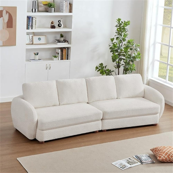 English Elm Ashcroft Furniture - Paton Plush Boucle Sofa with Machine-Washable Covers, Water-Resistant Durable Fabric, 4-Seater Comfort Cream B183S00047