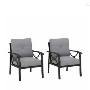 English Elm Set of 2 Outdoor Steel Armchairs Powder Coated Matte Frame with Cushioned Patio Seating Gray+ Khaki B082P455143