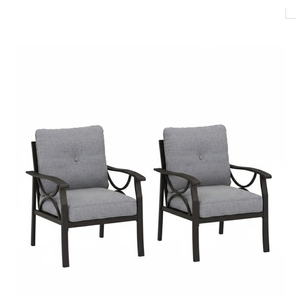 English Elm Set of 2 Outdoor Steel Armchairs Powder Coated Matte Frame with Cushioned Patio Seating Gray+ Khaki B082P455143