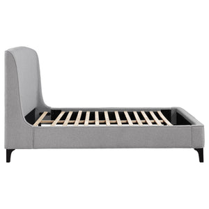 English Elm Harper Curved Upholstered Queen Platform Bed in Light Grey Fabric with Retro Splayed Feet, Modern Chic B062S01247