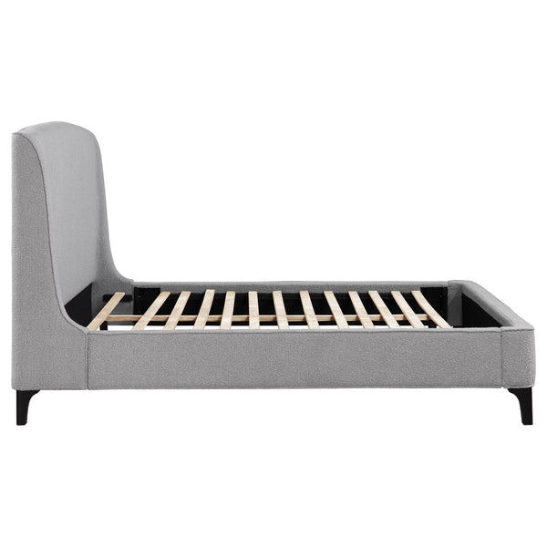 English Elm Harper Curved Upholstered Queen Platform Bed in Light Grey Fabric with Retro Splayed Feet, Modern Chic B062S01247