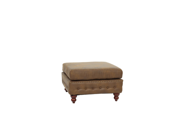 English Elm 1pc Cocktail Ottoman Breathable Leatherette Tufted Accent Bench with Handcrafted Gourd Wooden Legs, Stylish Living Room Statement piece Dark Coffee 32 L x 15 W x 36 H B011P234291