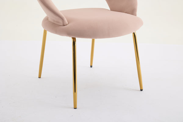 English Elm 061-Set Of 1 Pink Velvet Dining Chair With Curved Backrest & Golden Legs For Modern Spaces W527P255478