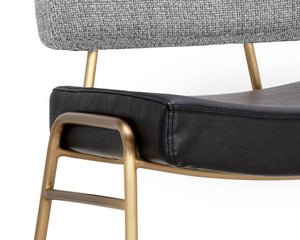 Sunpan Brinley Modern Barstool with Gold Stainless Steel Legs and Chic Black Faux Leather & Grey Fabric Seat Bar Height