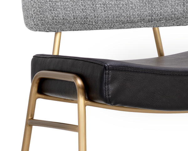Sunpan Brinley Modern Barstool with Gold Stainless Steel Legs and Chic Black Faux Leather & Grey Fabric Seat Bar Height