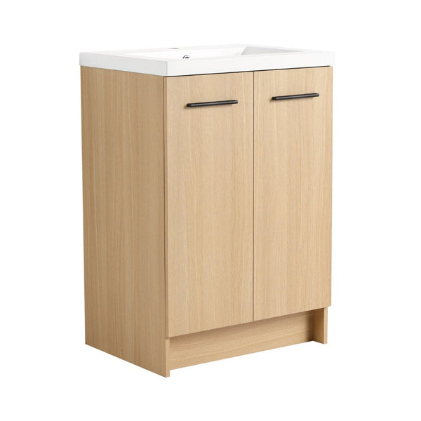 English Elm 24" Floating Oak Plywood Bathroom Vanity Set with Glossy Resin Sink Scandinavian Style W3450S00090