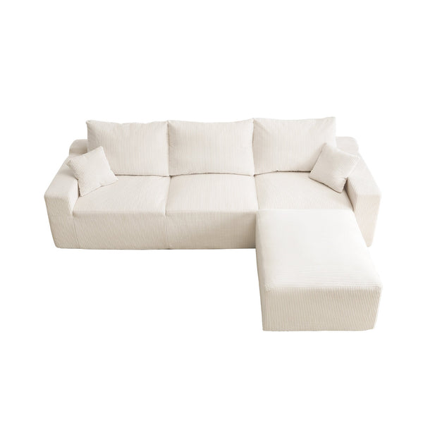 English Elm "110" 110" L-Shaped Sectional Sofa: Ultra-Soft Corduroy 3-Seater With Chaise, No Assembly, Cloud Comfort W2606S00008