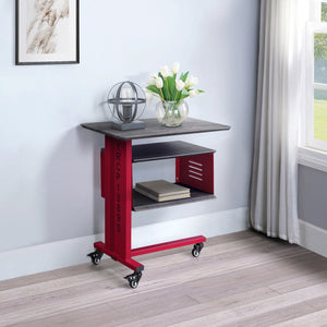 English Elm Red Industrial Accent Table with Wheels & Matching Wall Shelf – Cargo Container Style, Metal Wood Blend B062P186442