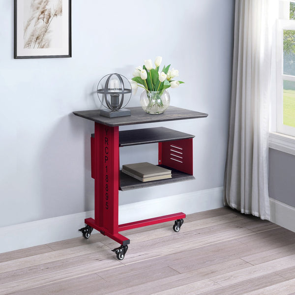 English Elm Red Industrial Accent Table with Wheels & Matching Wall Shelf – Cargo Container Style, Metal Wood Blend B062P186442