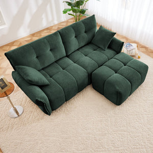 English Elm Modern Chenille 2-Seater Sofa with Ottoman, Minimalist Tufted Design, Plush High-Resilience Comfort and Durable Wooden Frame Green W714S01158