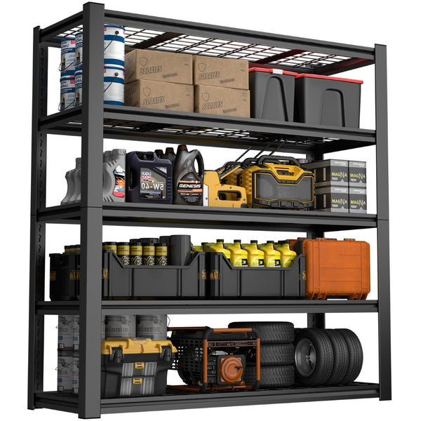 English Elm 59" Wide Black Metal Shelving Unit with Removable Dividers for Garage or Office T3625P455778