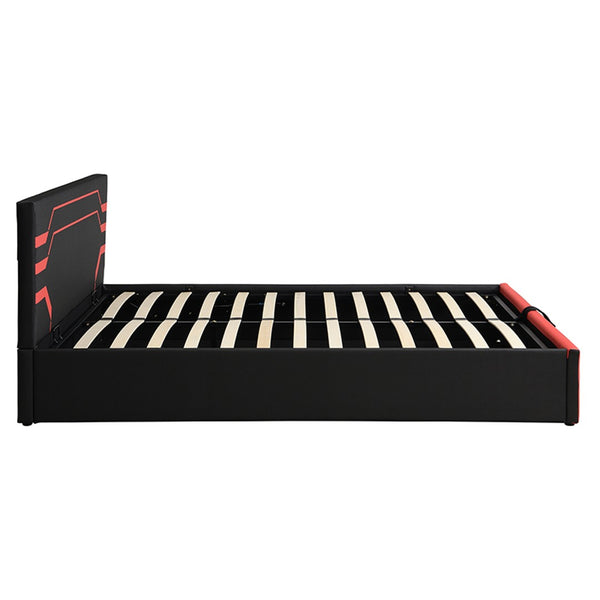 English Elm Modern Cyberpunk Queen Platform Bed Hydraulic Storage Pu Upholstered Gaming Frame Black+Red SF000205AAJ
