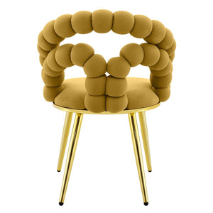 English Elm Set of 4 Sculptural Bubble Backrest Velvet Dining Chairs with Glamorous Metal Legs Gold,Yellow W3875P370847